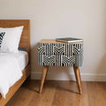 23 Black Ivory And Light Brown Solid Wood Geometric Bone Inlay Two Drawer Nightstand
