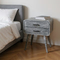 22 Gray Solid Wood Distressed Two Drawer Nightstand