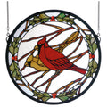 15 Inch W X 15 Inch H Cardinals & Holly Stained Glass Window