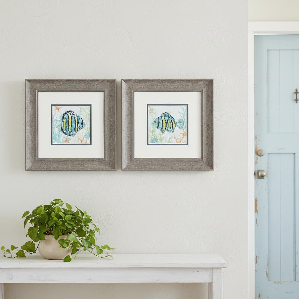 Set Of Two Striped Tropical Fish Brown Framed Wall Art