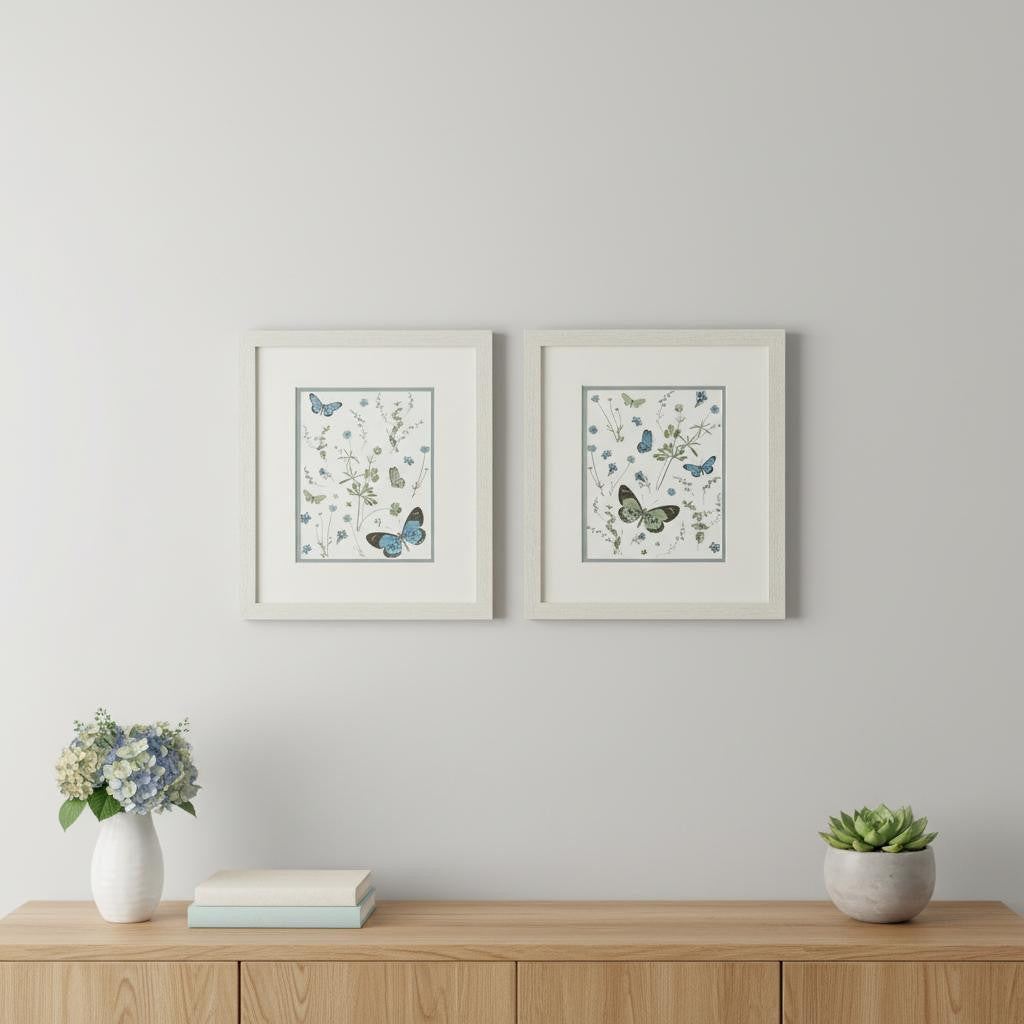 Set Of Two Botanical Page Distressed White Framed Wall Art