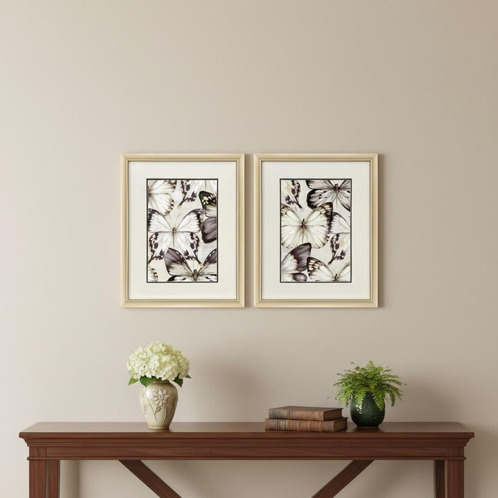 Set Of Two Butterfly Cluster Gold Framed Wall Art