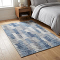 3 X 5 Blue Ivory And Gray Geometric Washable Area Rug With UV Protection