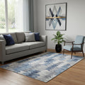 5 X 8 Blue Ivory And Gray Geometric Washable Area Rug With UV Protection
