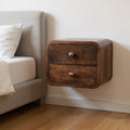 12 Walnut Solid Wood Square Two Drawer Floating Nightstand