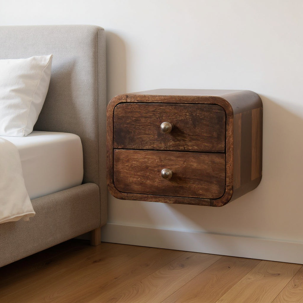 12 Walnut Solid Wood Square Two Drawer Floating Nightstand