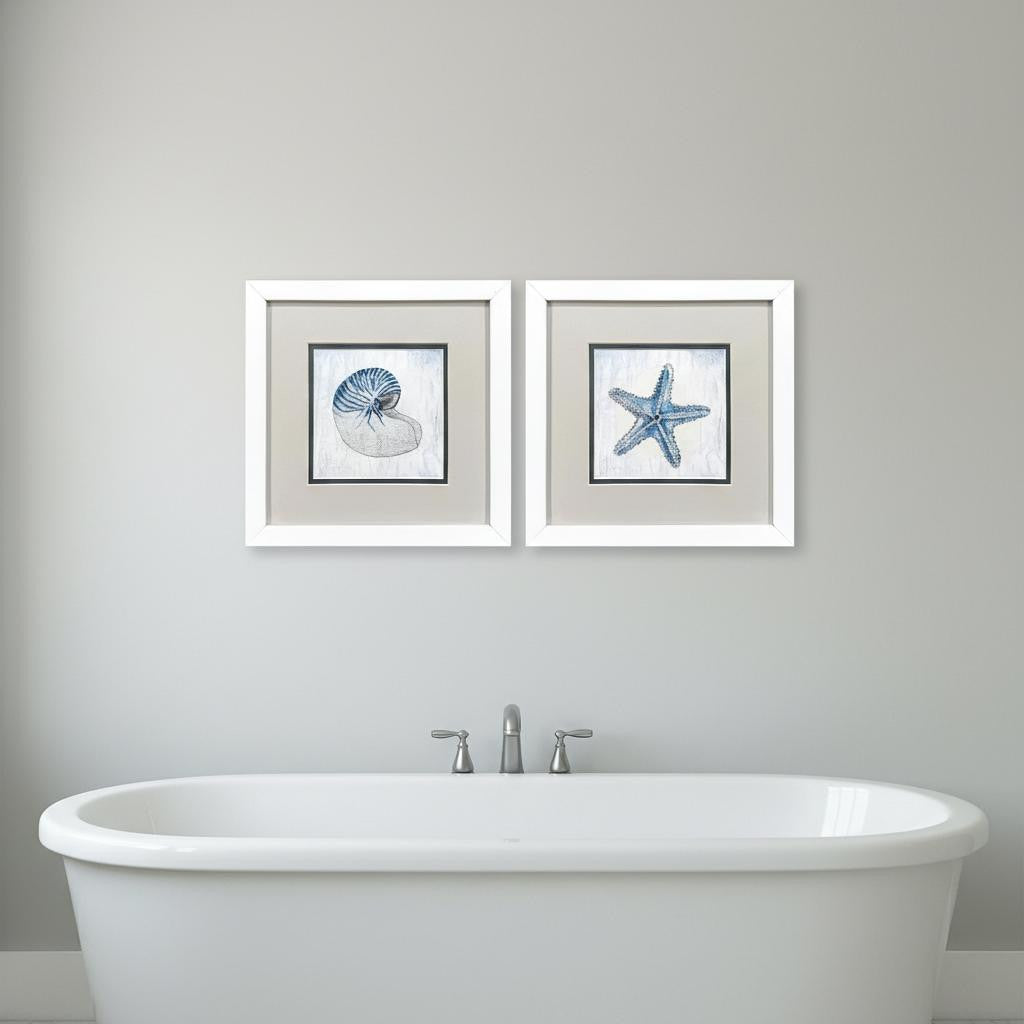Set Of Two Azure Shell White Framed Wall Art