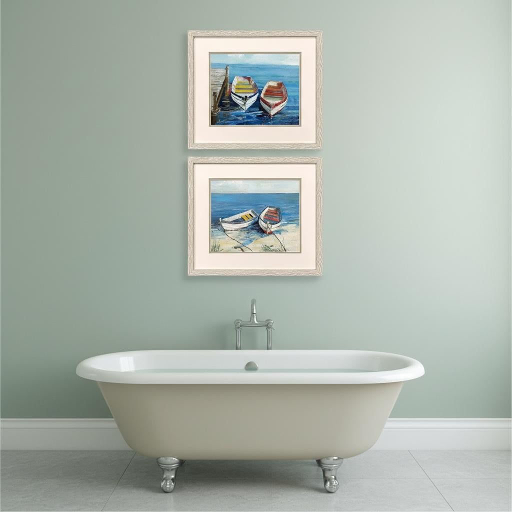 Set Of Two Day of Fishing Distressed White Framed Wall Art