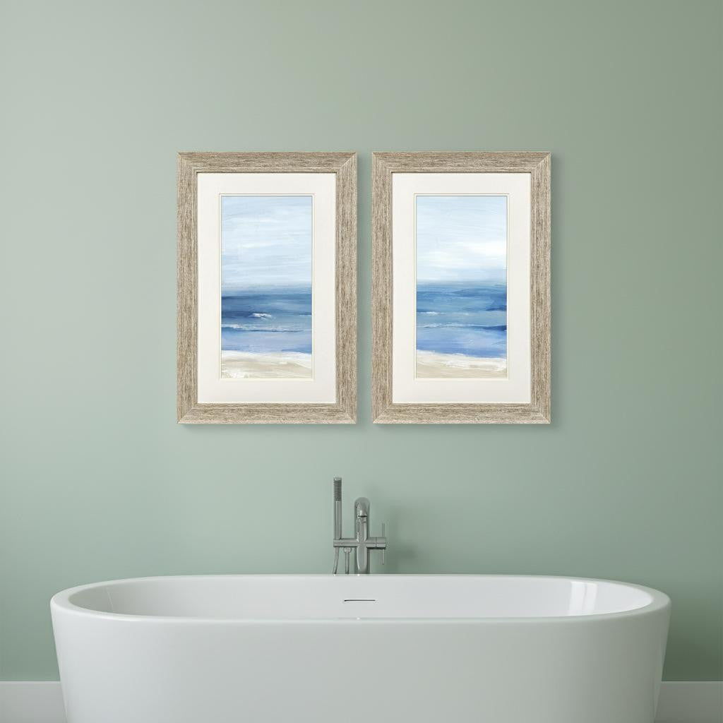 Set Of Two Beach Landscape Distressed White Framed Wall Art