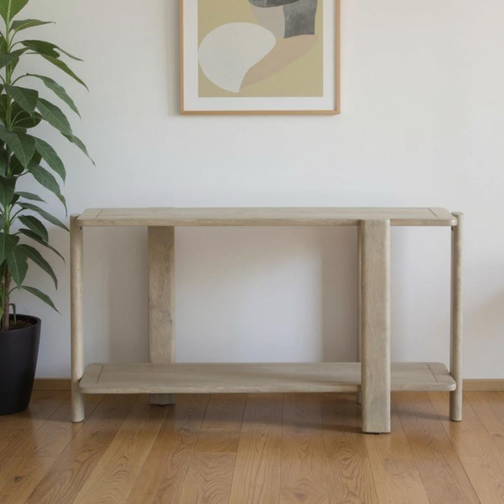 54 Natural Solid Wood Distressed Console Table With Shelf