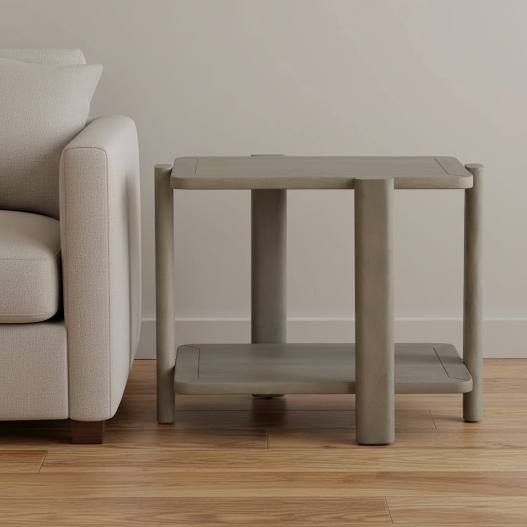 22 Natural Distressed Solid Wood End Table With Shelf