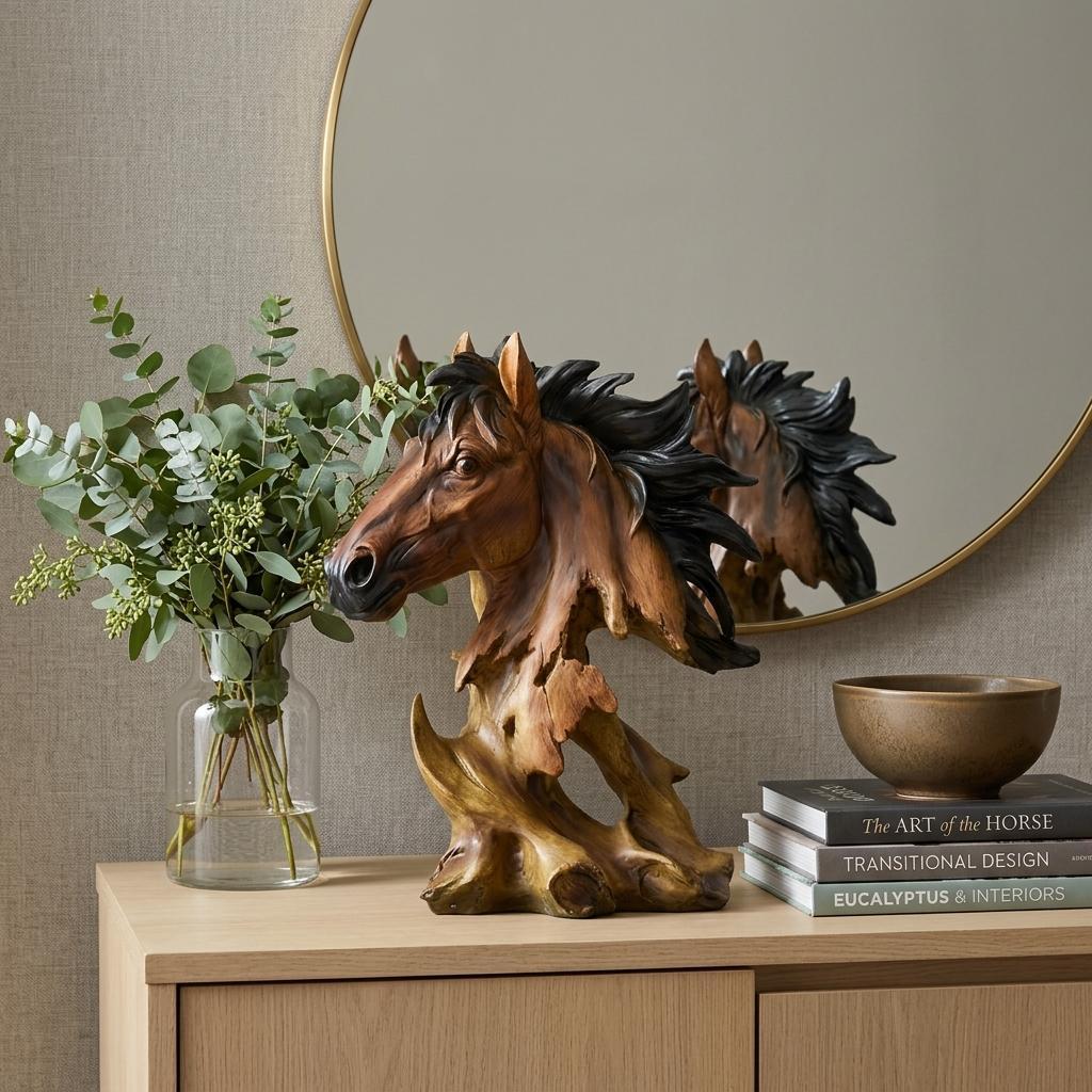 11 Antiqued Bronze And Black Polyresin Horse Tabletop Sculpture
