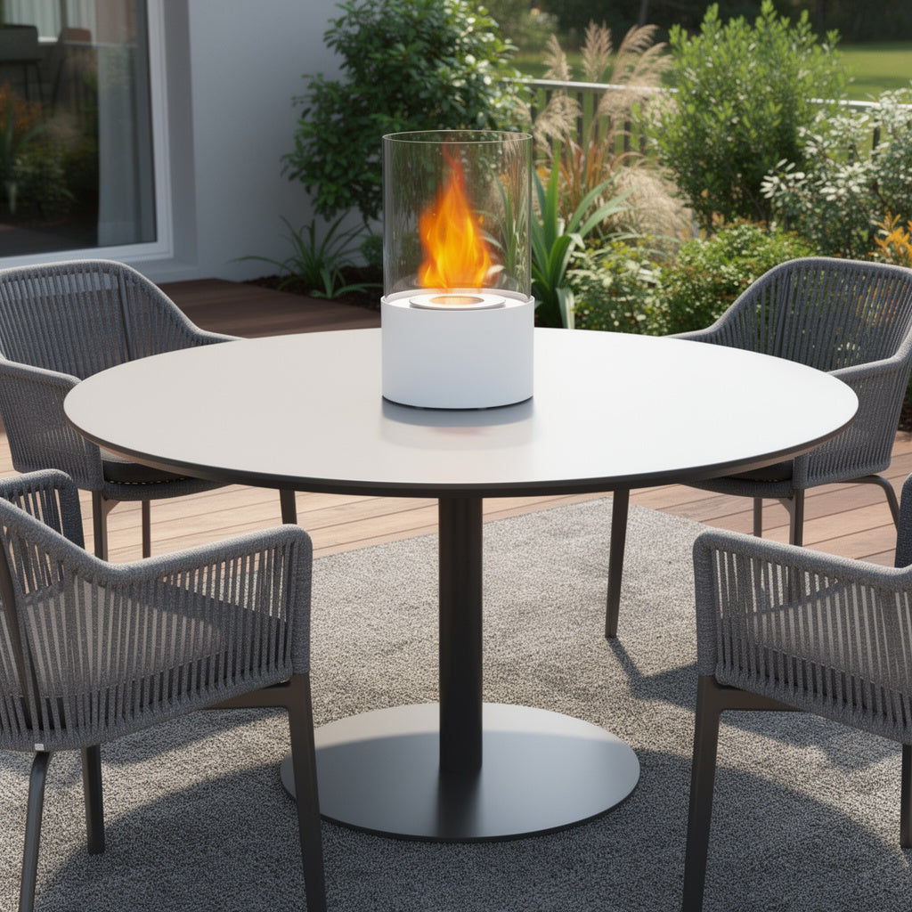 7 White And Clear Stainless Steel And Glass Bioethanol Portable Tabletop Firepit