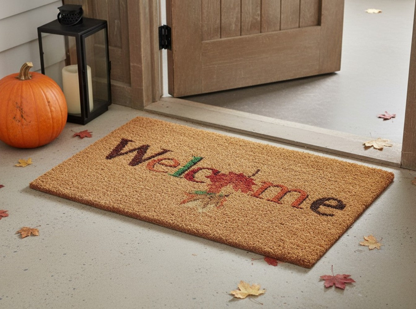 24 X 36 Natural And Brown Fall Welcome Outdoor Coir Door Mat