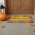 24 X 36 Gray Orange And Yellow Fall Plaid Welcome Outdoor Coir Door Mat