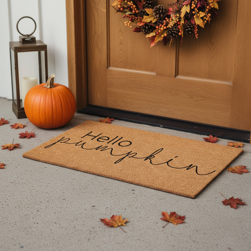 24 X 36 Brown And Natural Fall Hello Pumpkin Outdoor Coir Door Mat