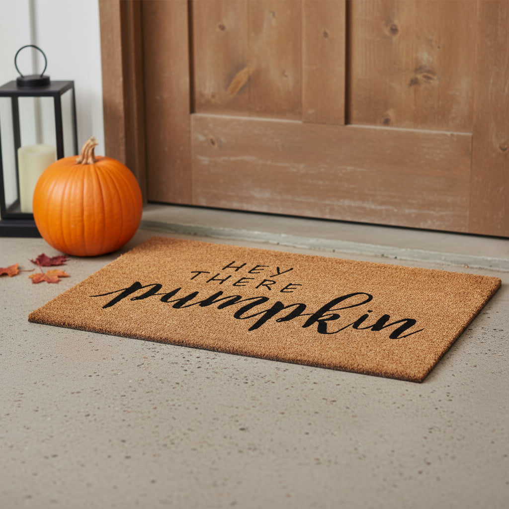24 X 36 Brown And Natural Fall Hey There Pumpkin Outdoor Coir Door Mat