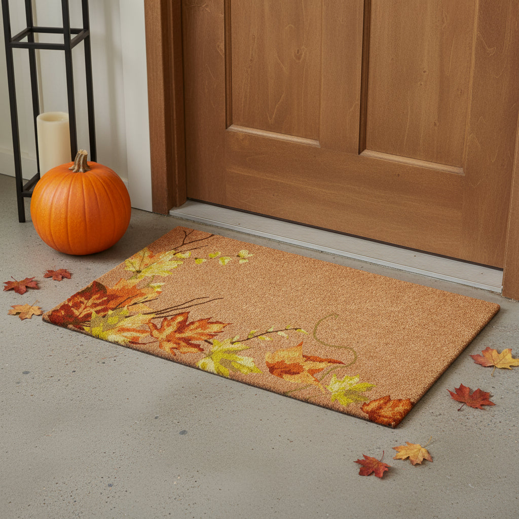 17 X 29 Brown And Natural Fall Leaves Outdoor Coir Door Mat