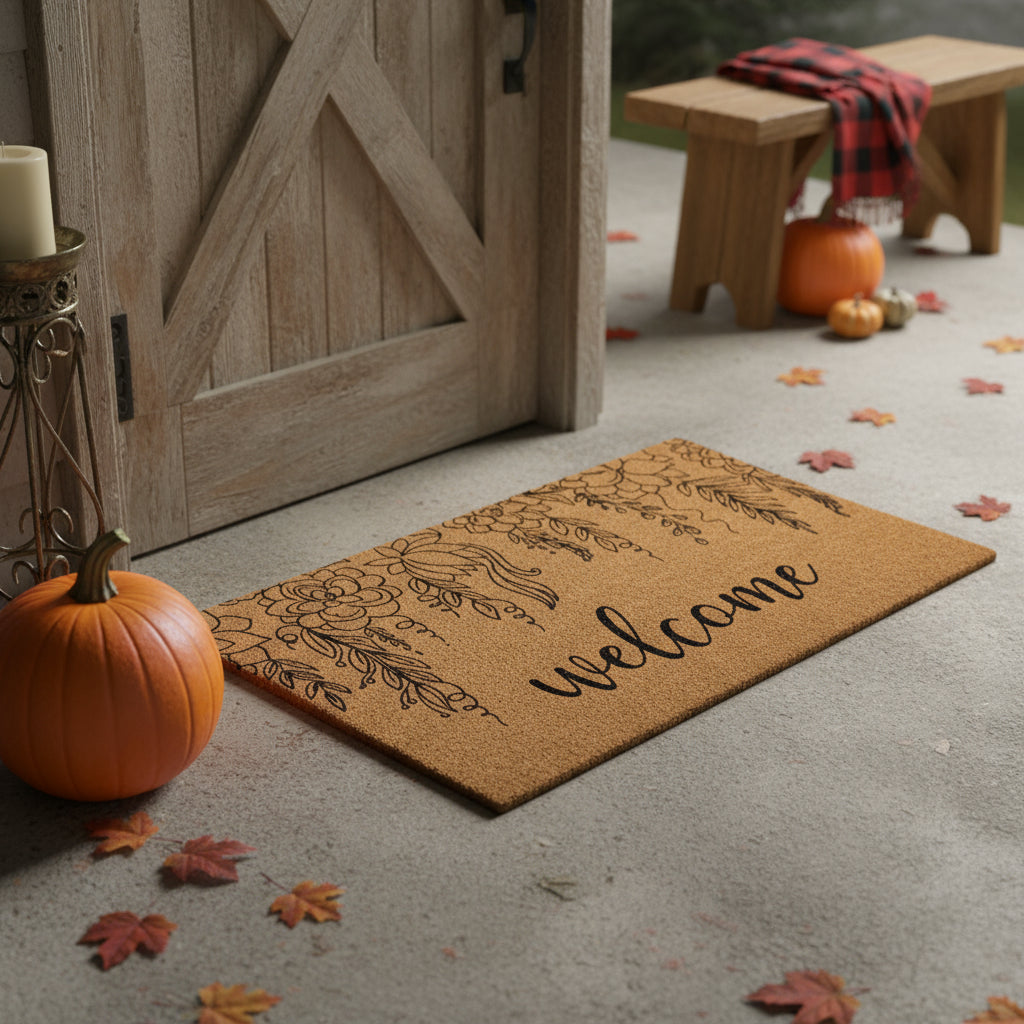 24 X 36 Brown And Natural Floral Welcome Outdoor Coir Door Mat