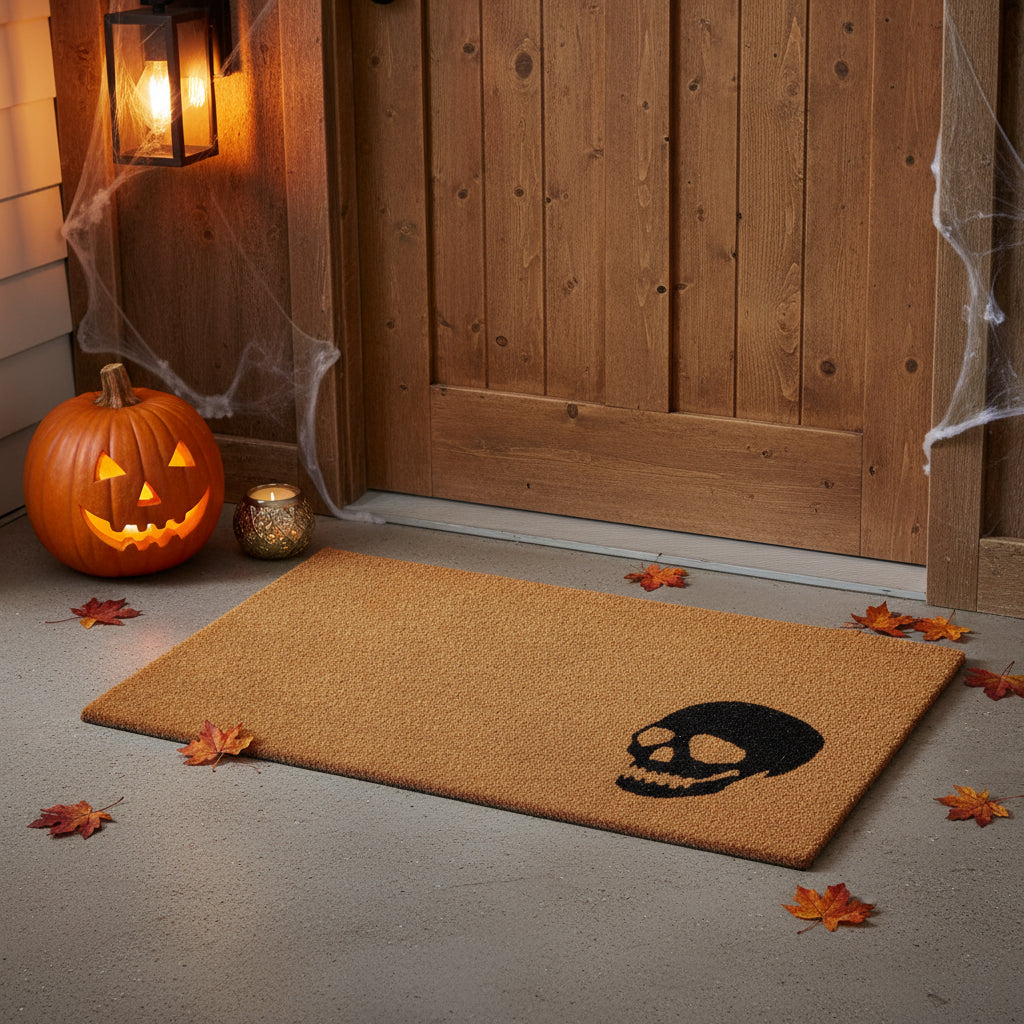 17 X 29 Brown And Natural Halloween Skull Outdoor Coir Door Mat