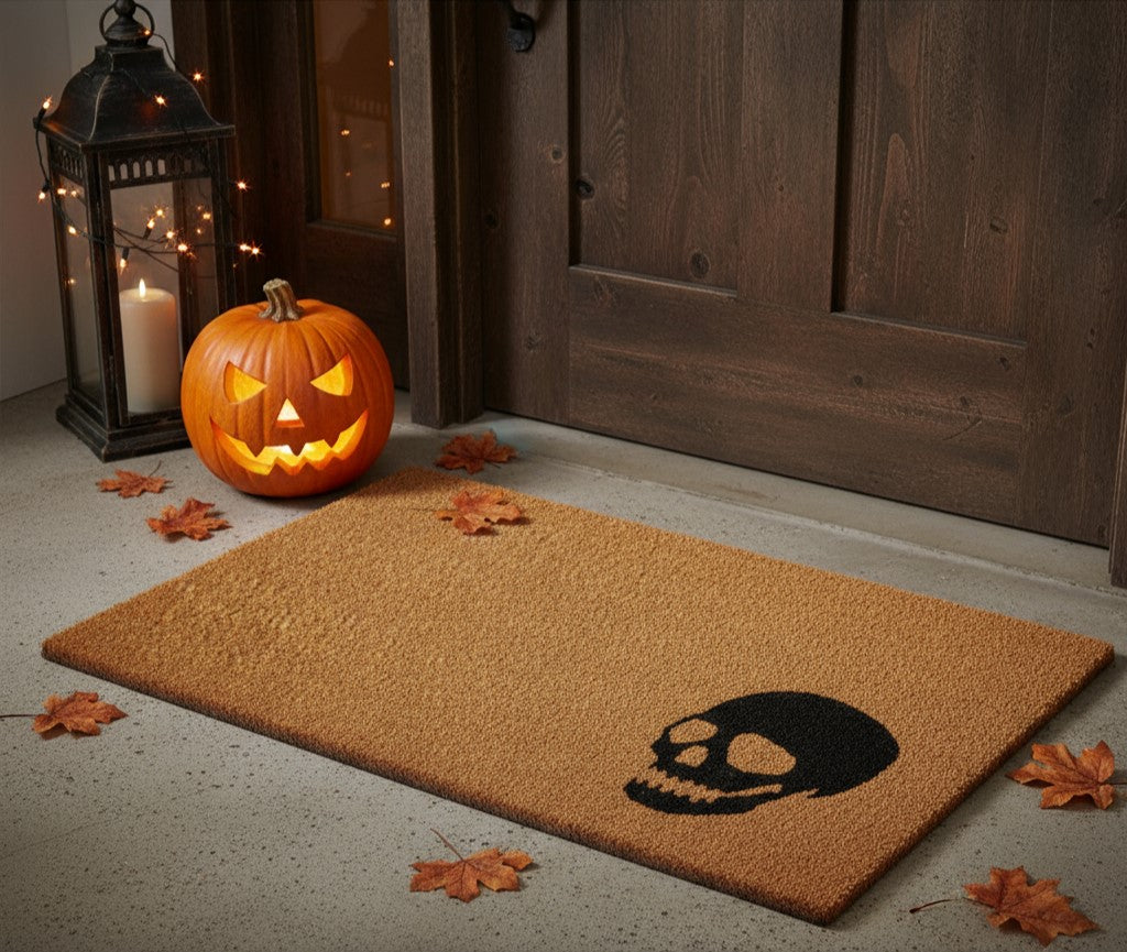 24 X 36 Natural And Brown Halloween Skull Outdoor Coir Door Mat