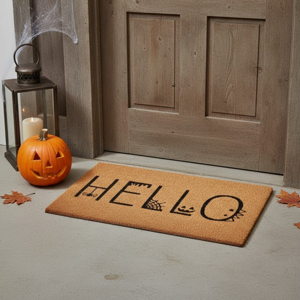 17 X 29 Black And Natural Halloween Halloween Hello Outdoor Coir Door Mat