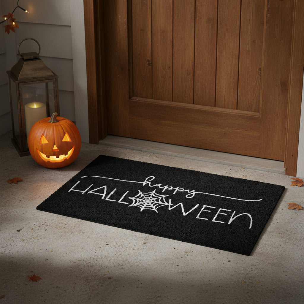 17 X 29 Black And White Halloween Halloween Happy Halloween Outdoor Coir Door Mat