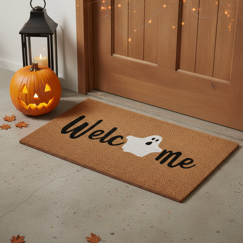 17 X 29 Black Natural And White Halloween Halloween Welcome Outdoor Coir Door Mat