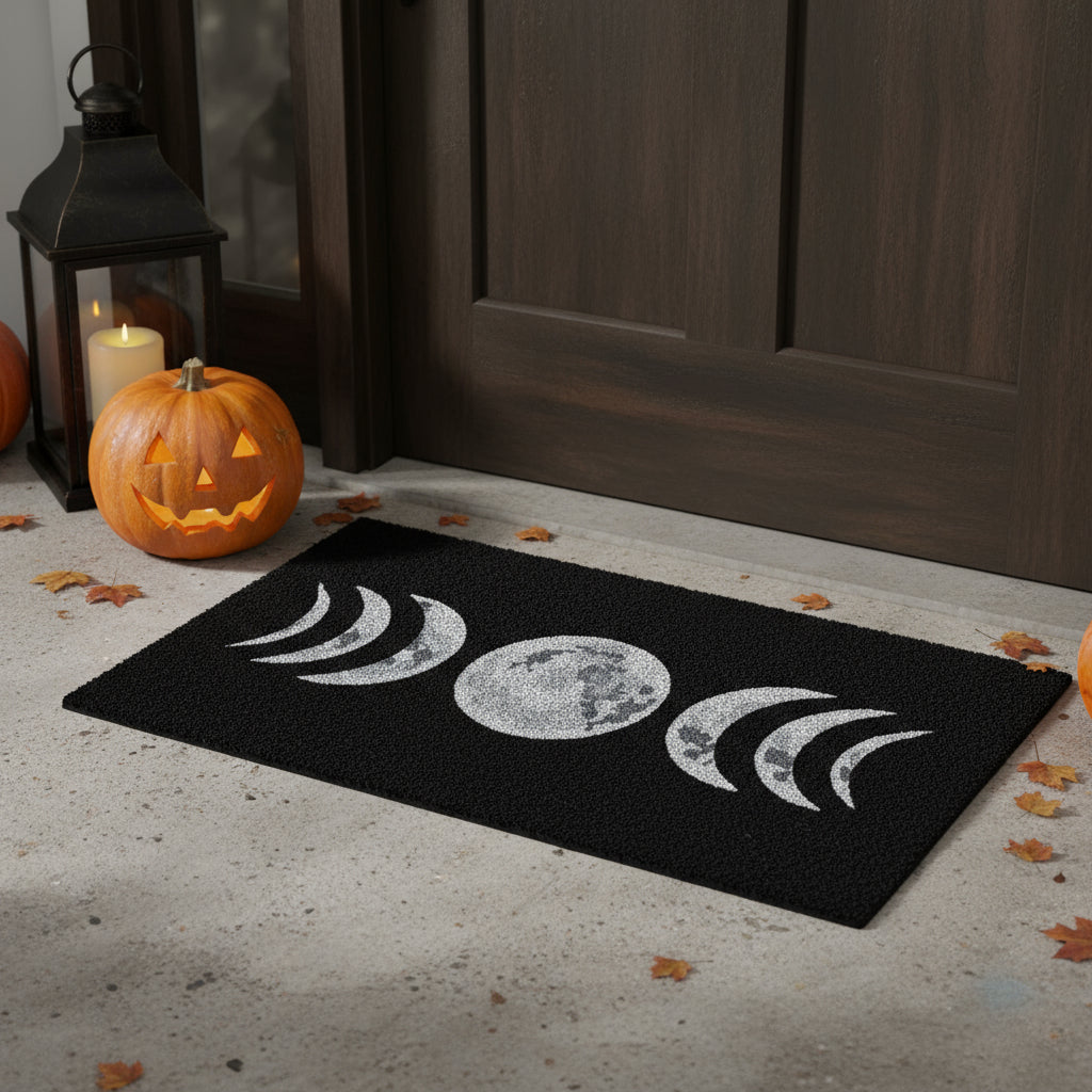17 X 29 Black And White Phases Of The Moon Outdoor Coir Door Mat