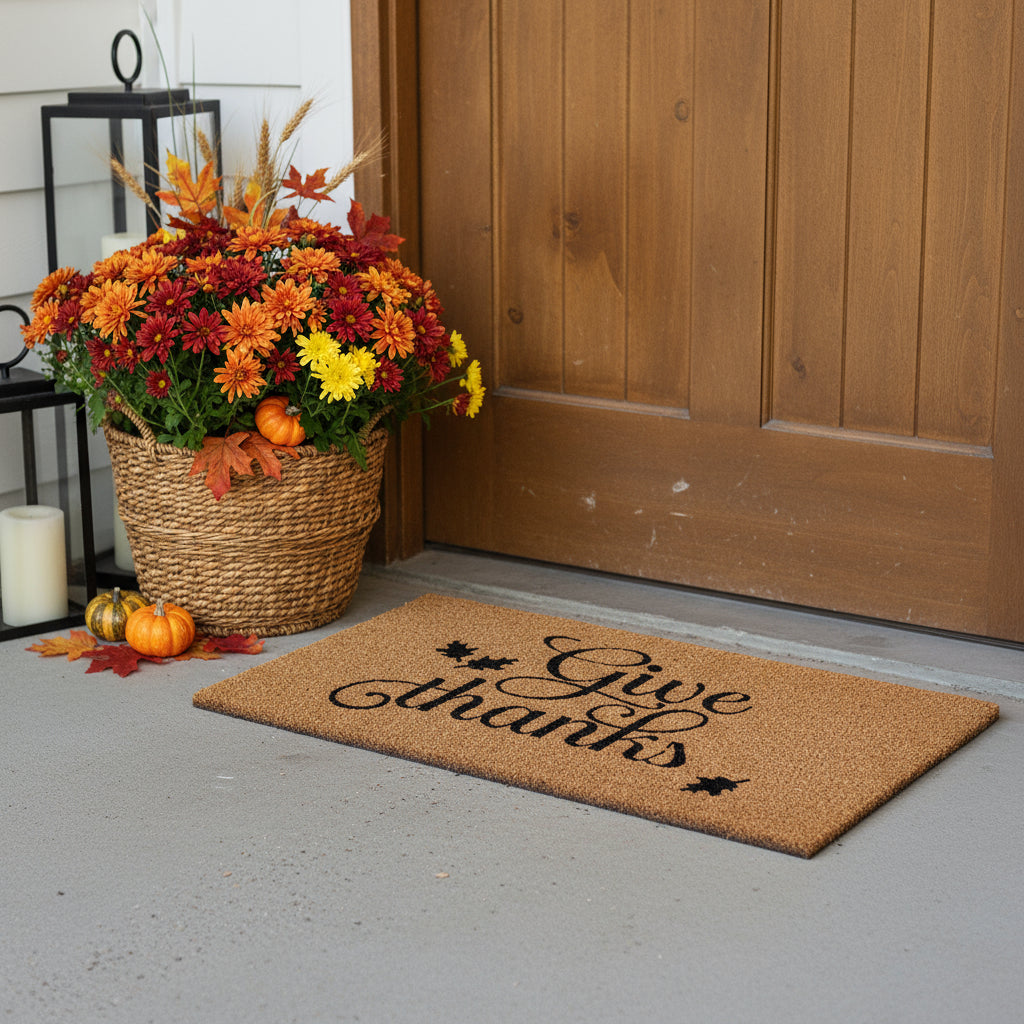 24 X 36 Natural And Brown Thanksgiving Give Thanks Outdoor Coir Door Mat