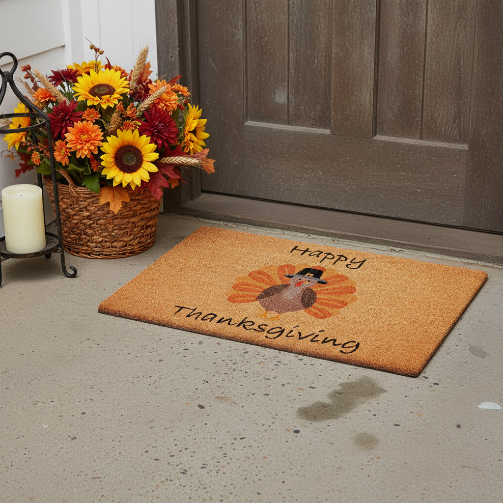 24 X 36 Natural And Brown Thanksgiving Outdoor Coir Door Mat