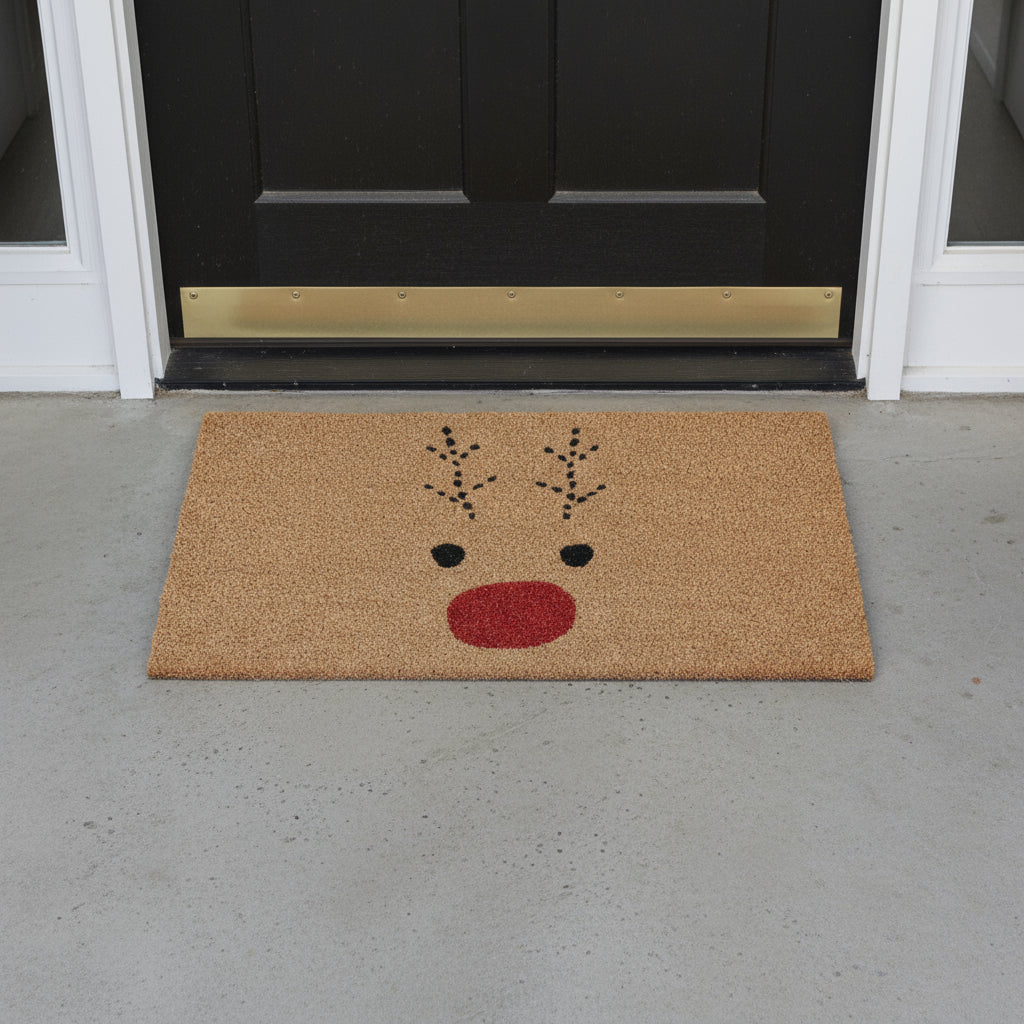 24 X 36 Brown Red And Black Christmas Reindeer Outdoor Coir Door Mat