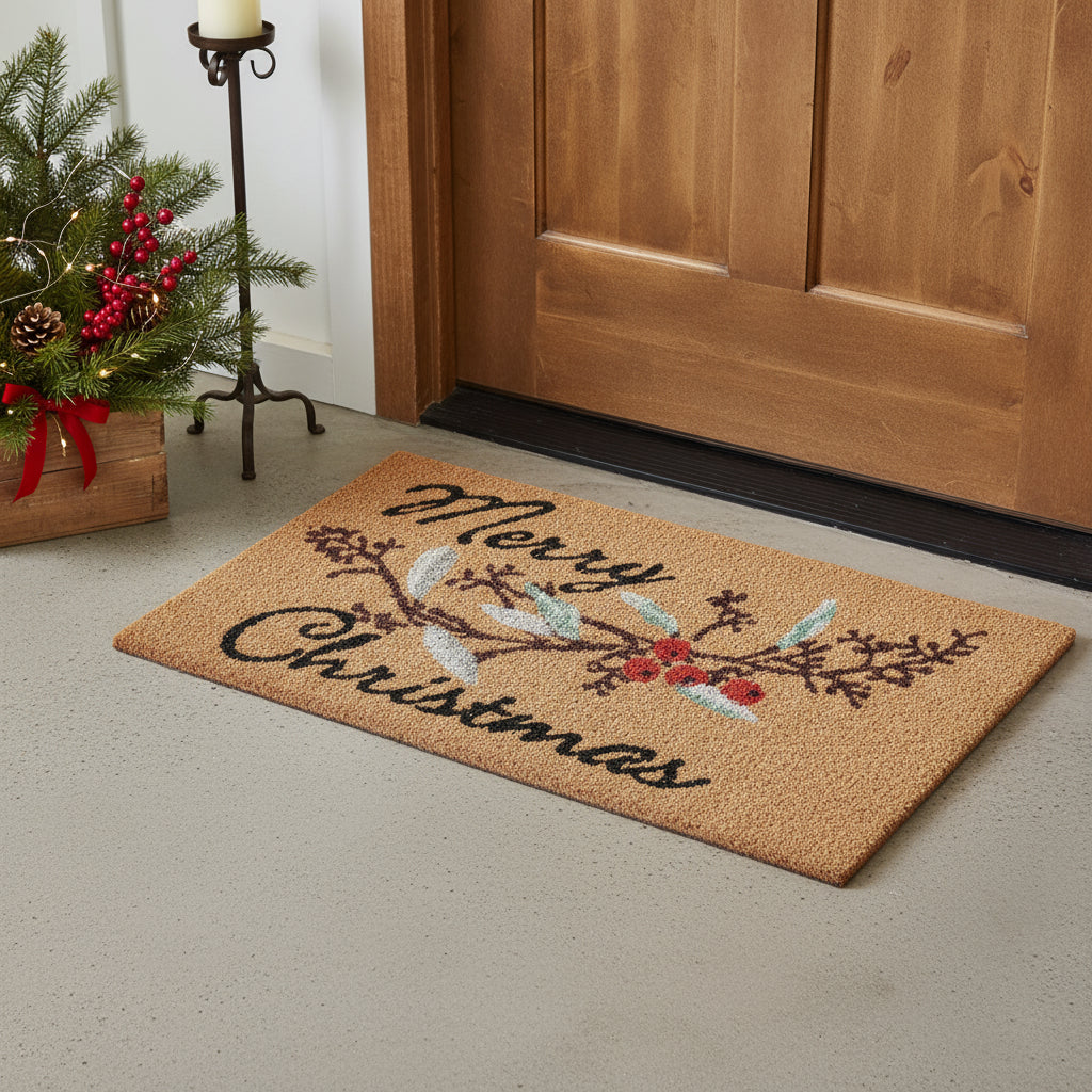 17 X 29 Natural And Brown Merry Christmas Outdoor Coir Door Mat