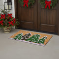 30 X 48 Brown Green And White Christmas Trees Outdoor Coir Door Mat