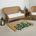 36 X 72 Brown Green And White Christmas Trees Outdoor Coir Door Mat