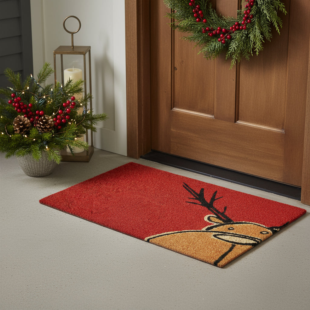 17 X 29 Red Brown And Black Christmas Outdoor Coir Door Mat