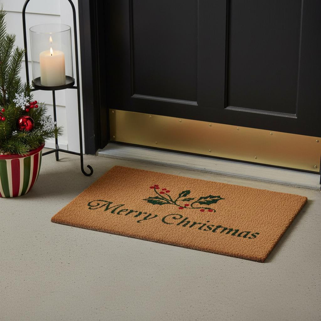 17 X 29 Brown And Dark Green Christmas Merry Christmas Outdoor Coir Door Mat