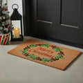 17 X 29 Brown Red And Dark Green Christmas Merry Christmas Outdoor Coir Door Mat