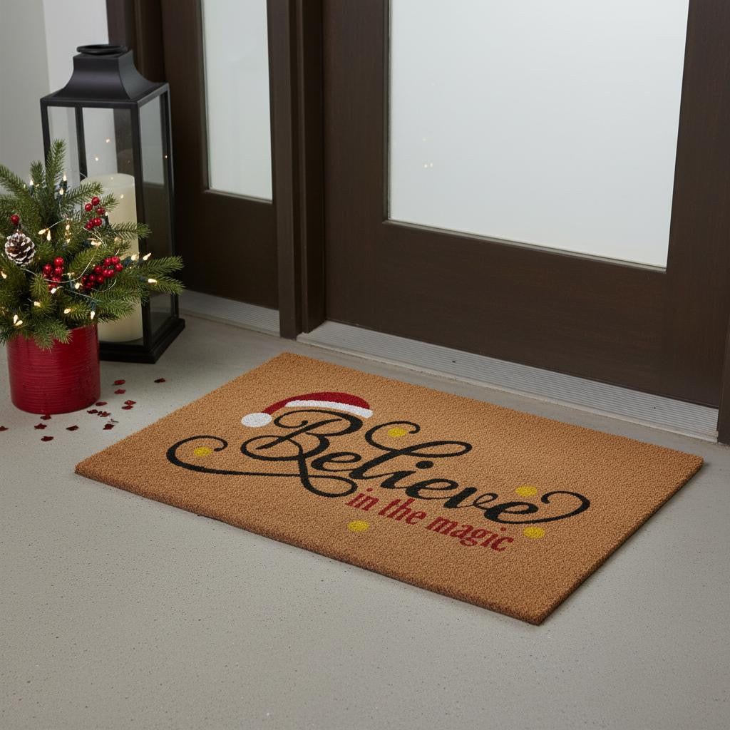 17 X 29 Brown Black And Red Christmas Believe Outdoor Coir Door Mat