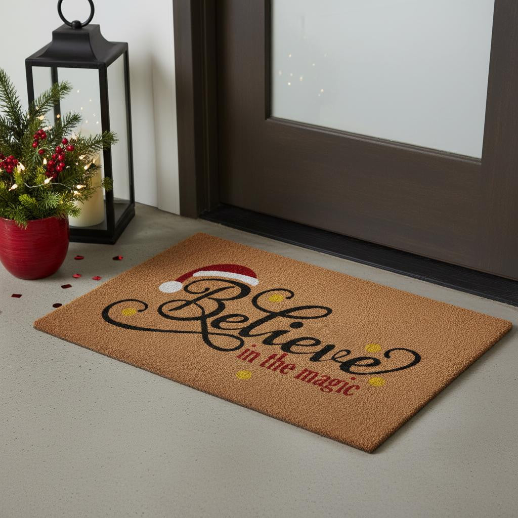 24 X 36 Brown Black And Red Christmas Believe Outdoor Coir Door Mat