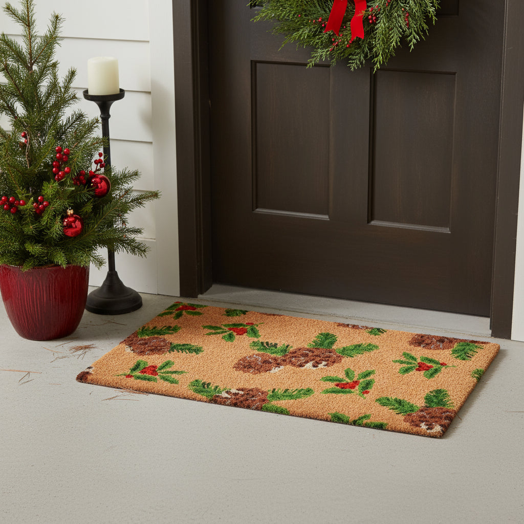 17 X 29 Brown Red And Green Christmas Outdoor Coir Door Mat