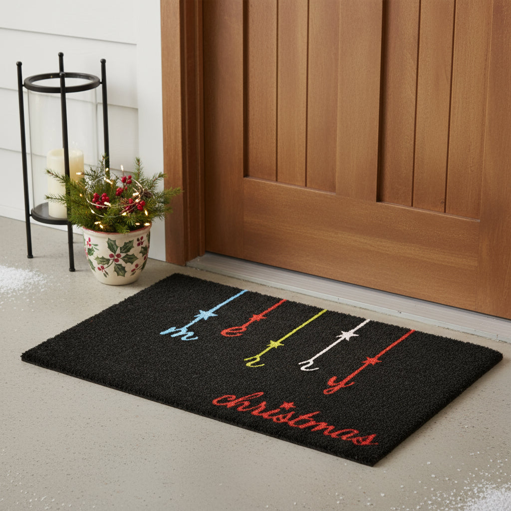 17 X 29 Black Red And Blue Merry Christmas Outdoor Coir Door Mat