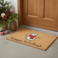 24 X 36 Brown And White Christmas Snowman Happy Holidays Coir Door Mat