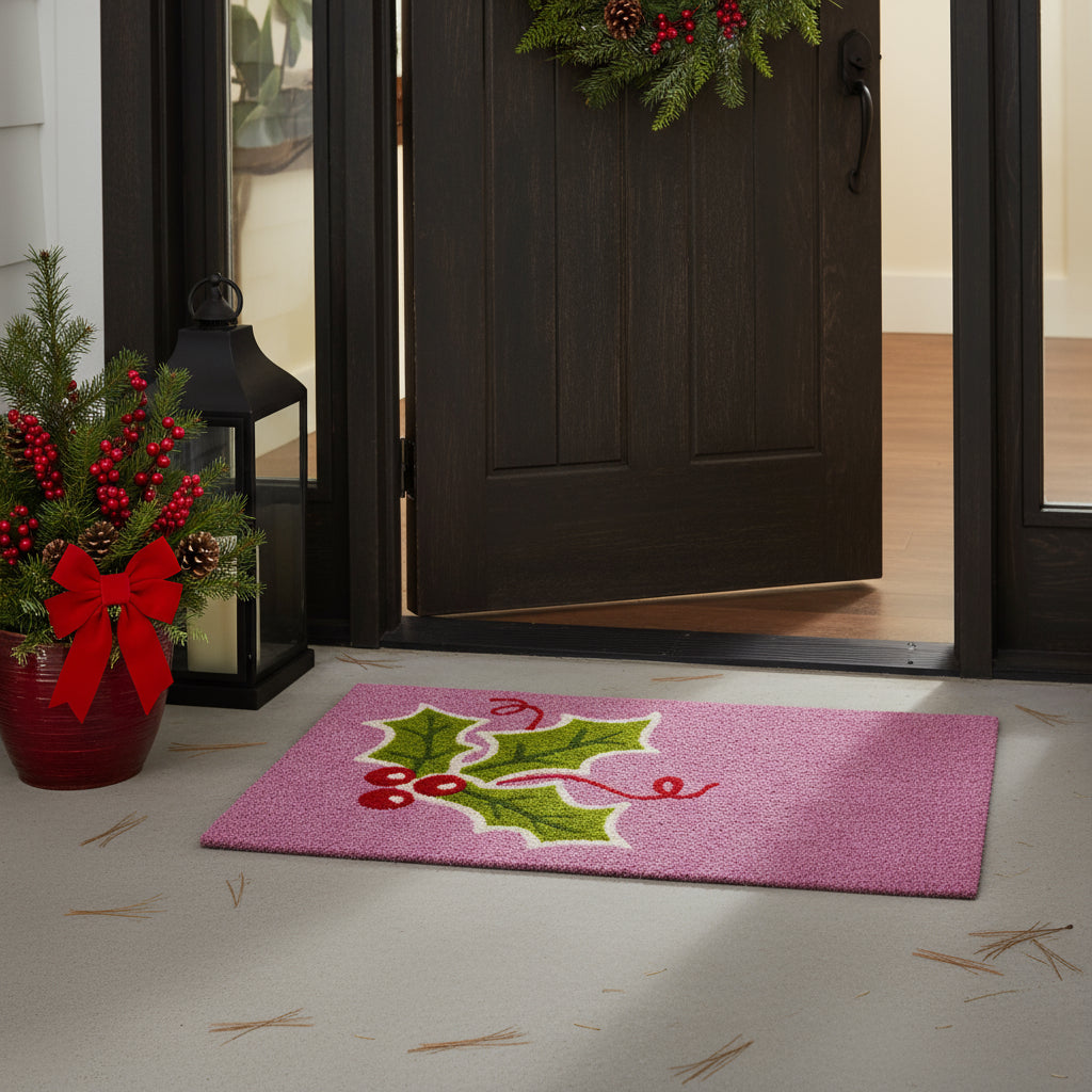 17 X 29 Pink Green And Red Christmas Outdoor Coir Door Mat