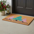 17 X 29 Brown Green And Pink Christmas Trees Merry Christmas Outdoor Coir Door Mat