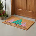 24 X 36 Brown Green And Pink Christmas Trees Merry Christmas Outdoor Coir Door Mat