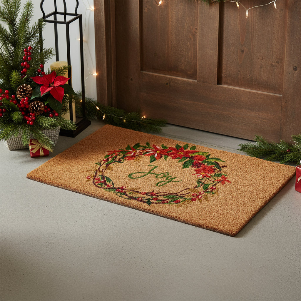 24 X 36 Brown Red And Green Christmas Outdoor Coir Door Mat