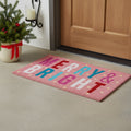 24 X 36 Pink Blue And White Christmas Merry and Bright Outdoor Coir Door Mat