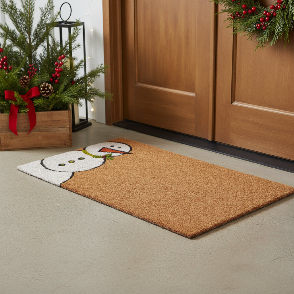 30 X 48 Brown White And Red Christmas Snowman Outdoor Coir Door Mat