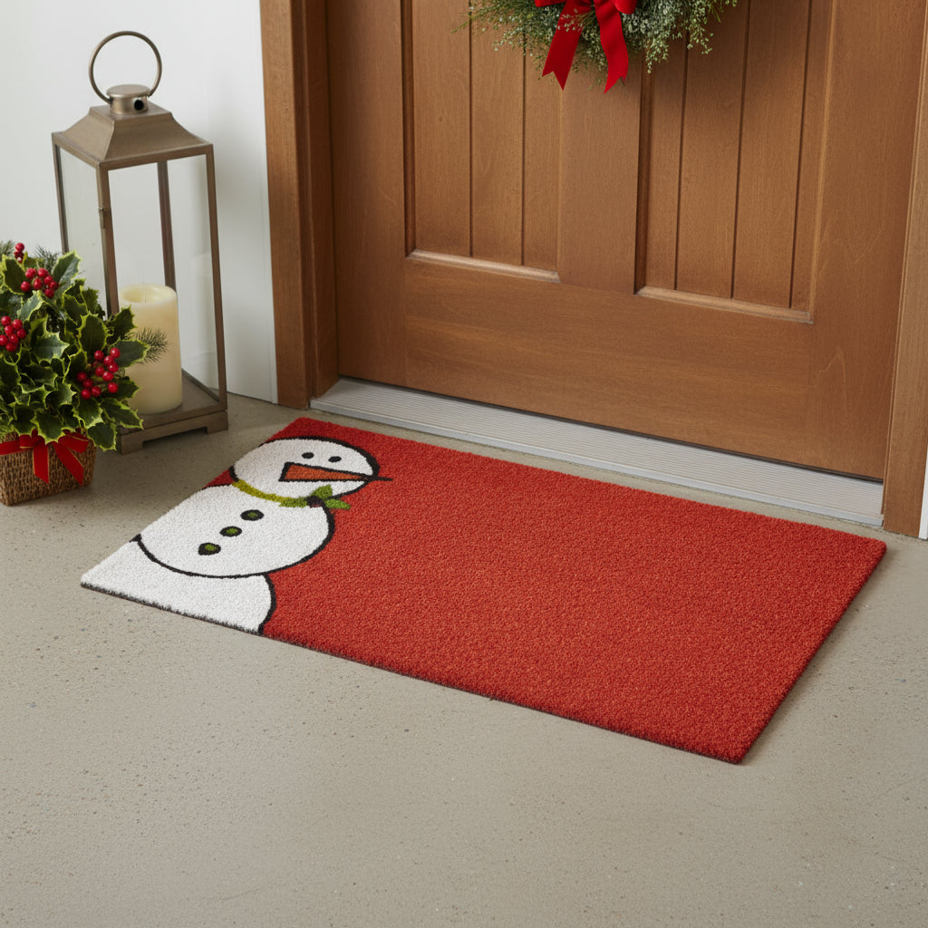 17 X 29 Red White And Black Christmas Snowman Outdoor Coir Door Mat